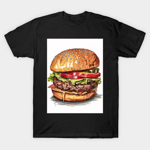 "Juicy Burger Watercolor Painting - Delicious Food Art Print for Kitchen Decor" T-Shirt by Rolling Reality